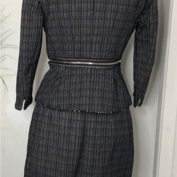 Kay Unger Tweed Skirt Suit Black White Moto Accent Size 10 - Picture 7 of 11